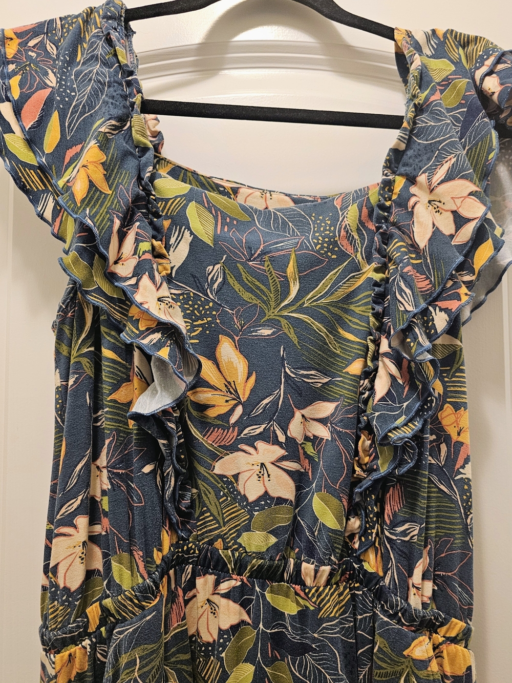 Garnet Hill Floral Maxi Dress M Flutter Sleeve Boho Romantic Resort - Picture 5 of 6
